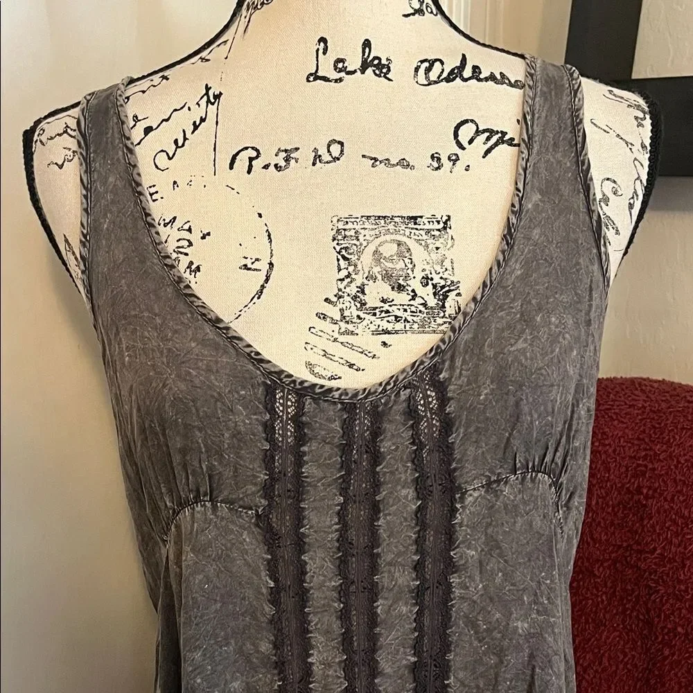 Free People Intimately Parisian Slip Gray Distressed Sleeveless Hi-Lo Dress Boho